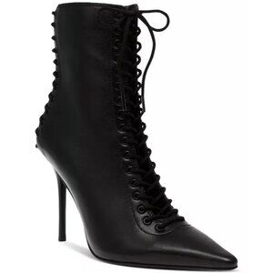 Steve Madden Allnight Lace-Up Stiletto Dress black leather Booties size 8.5